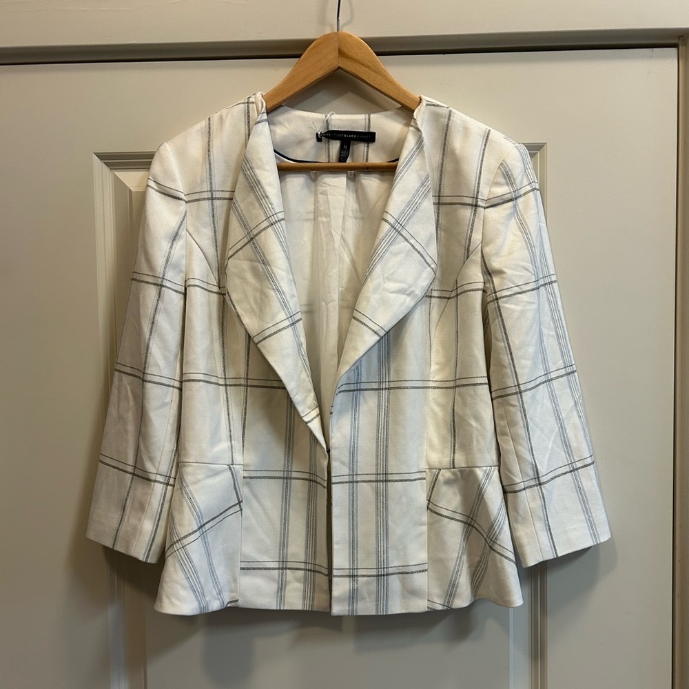 White House Black Market Drop Front Blazer White Check Blue and Black - size 12